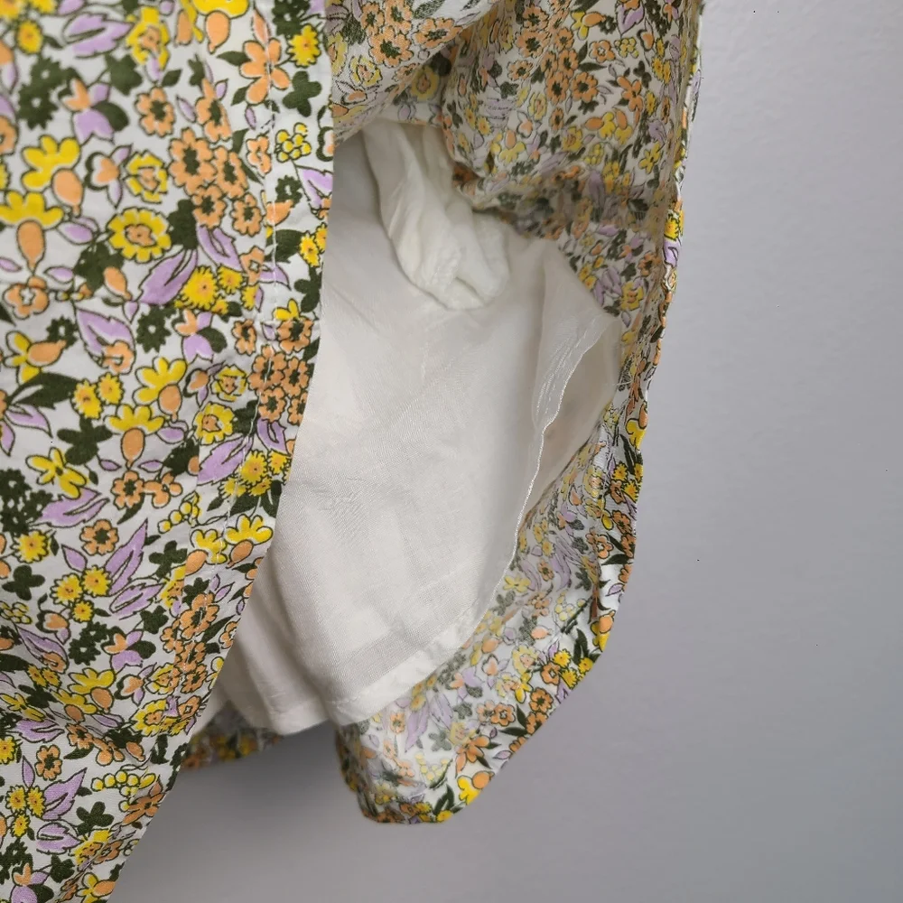 Anthropologie Yellow Lightweight Floral Cotton Collared Puff Sleeve Mini Dress - Picture 10 of 16